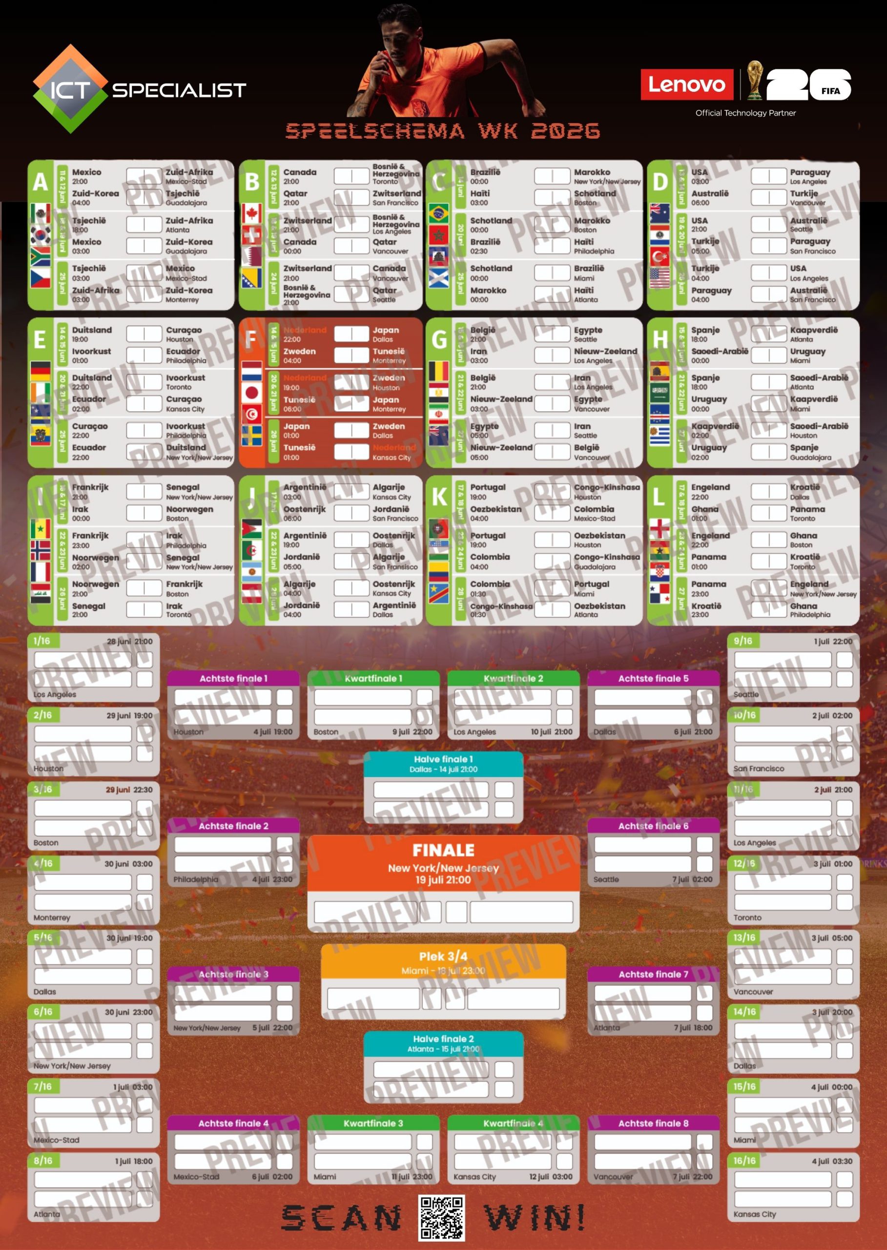 WK Speelschema Poster 2026 – ICT Specialist & Lenovo